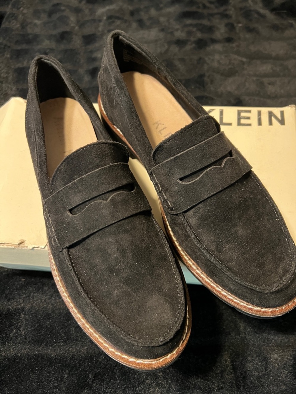 Women’s Ann Klein Suede Penny Loafers in Black